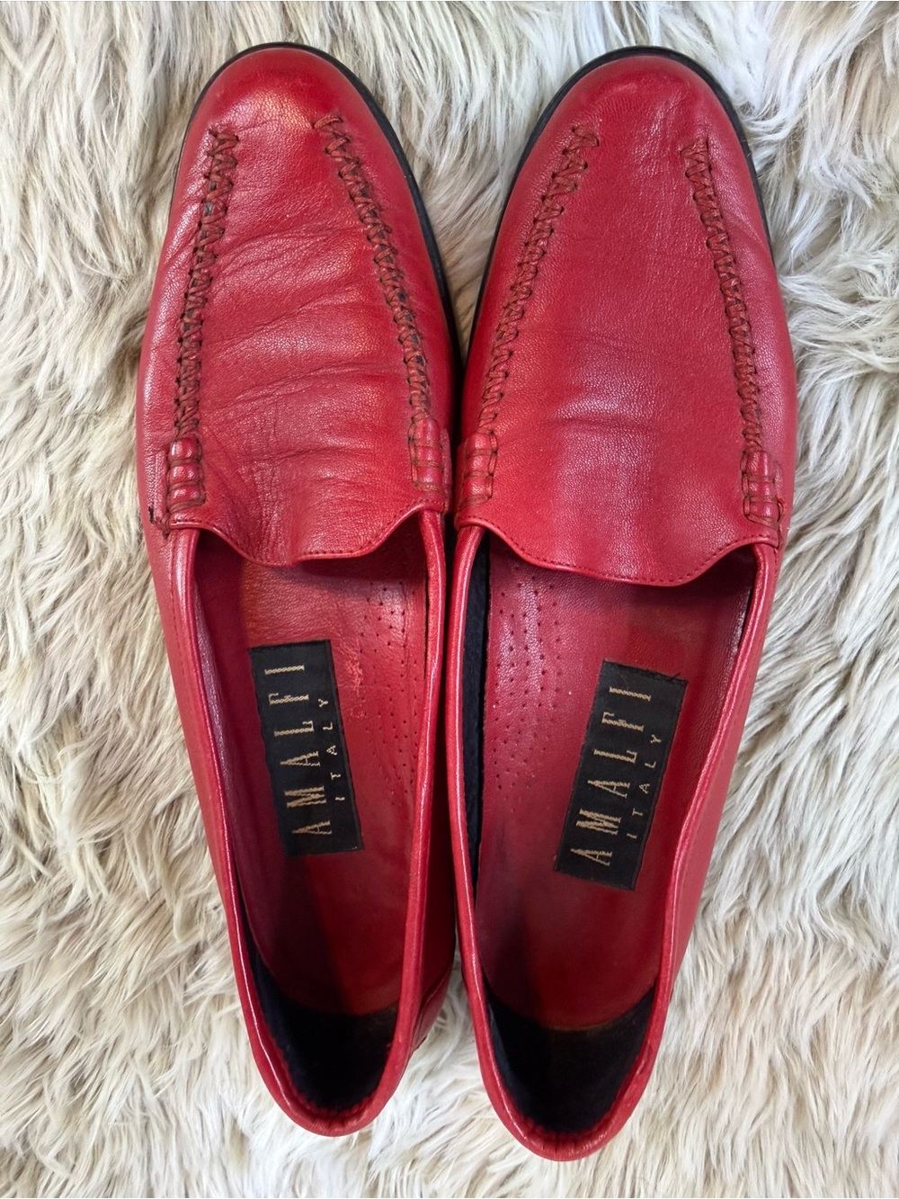 Amalfi by Rangoni Red Leather Loafers Women’s 7.5 AAAA Narrow Made Italy